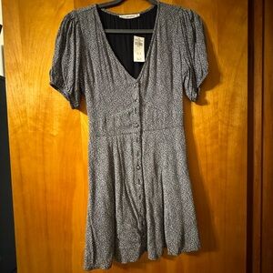 Abercrombie & Fitch Navy Blue Floral Mini Dress with Puff Sleeves, Size SP